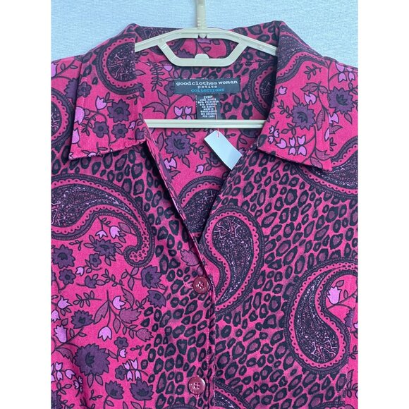 Goodclothes Petite 2XWP Paisley & Floral Cropped Button-Up Shirt 2XWP Pink Black - Picture 5 of 13